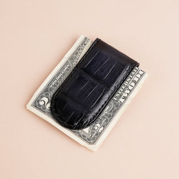Gray Alligator Leather Money Clip