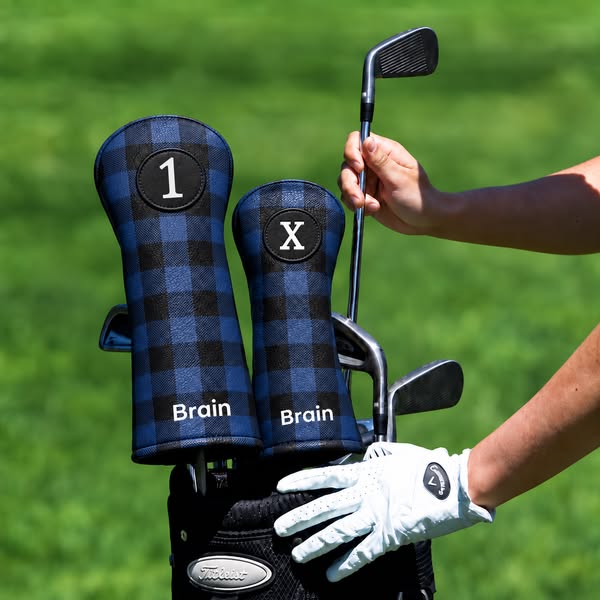 Personalized Golf Club Headcovers With Interchangeable ID Patches, Anti-Loss Adjustable Drawstring, Striped And Plaid Designs Golf Enthusias