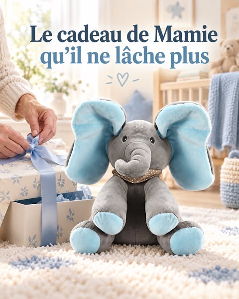 2 derniers jours - 50% de réduction - Peluche éléphant Cache-Cache
