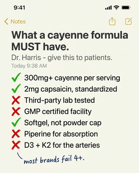 The 7-point checklist I give my patients. Almost no cayenne passes.