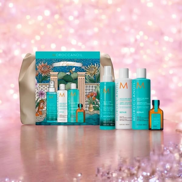 Moroccanoil Repair - zestaw pielęgnacja regenerująca do włosów słabych i zniszczonych (szampon, odżywka, odżywka bezspłukiwania, kuracja) +
