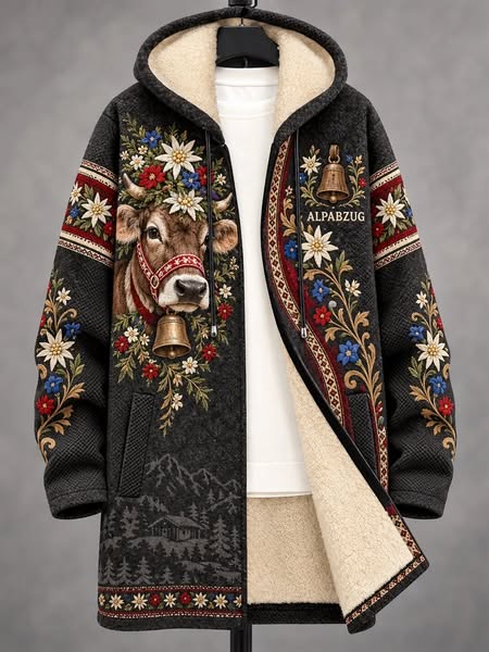 Manteau alpin à motifs de montagne et fleurs