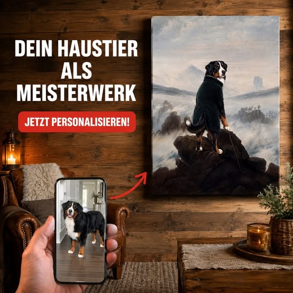 Dein Haustier als Wanderer über dem Nebelmeer – Poster & Leinwand | Lil Snouts