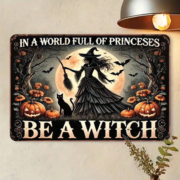 Vintage Witch Theme Metal Sign Home Decor Wall Hangings Ornaments 8x12 Inch