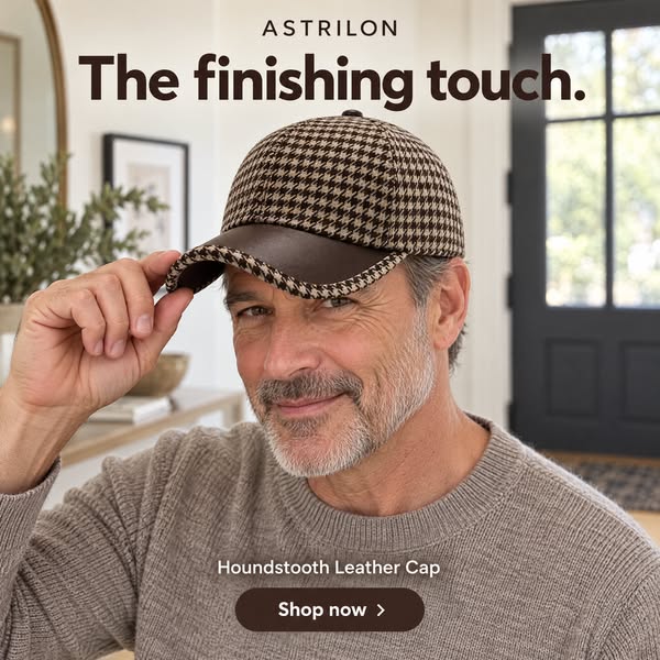 Houndstooth Leather Cap