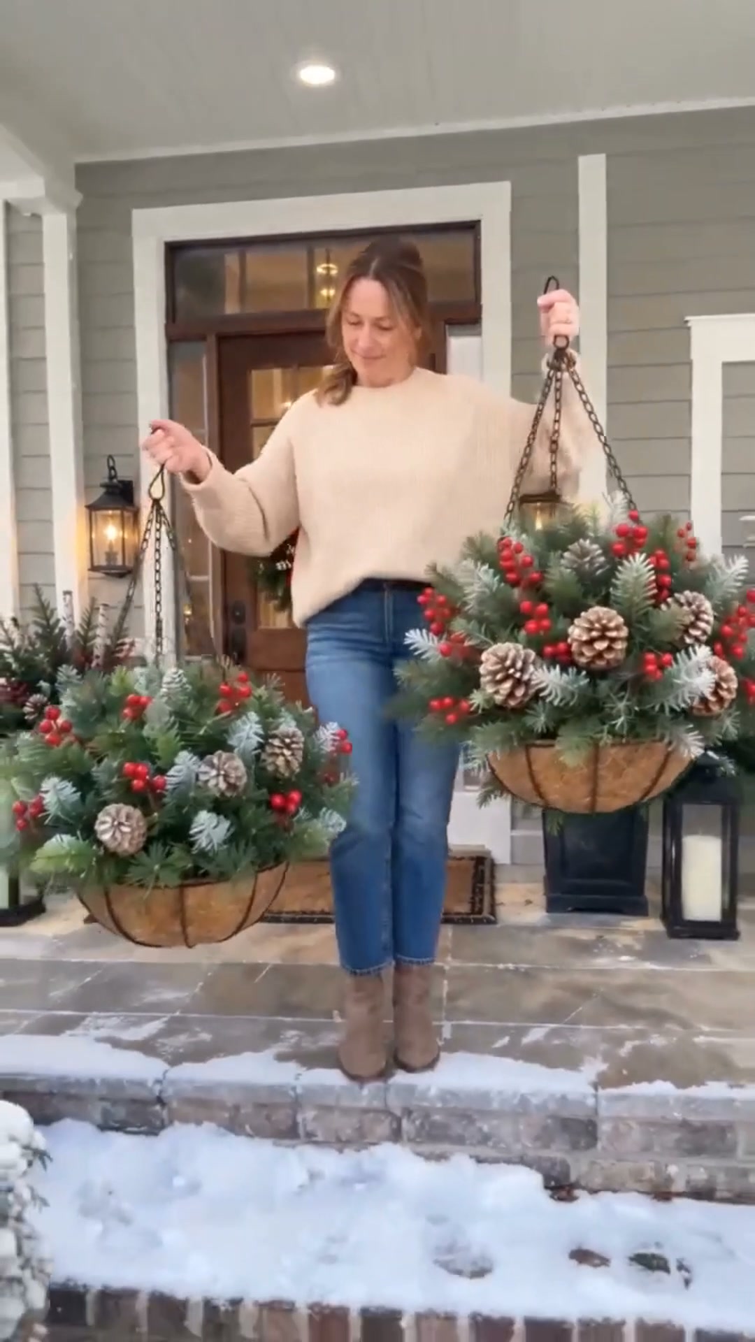 Pre-Lit Christmas Hanging Basket | Get Your Porch Ready Early