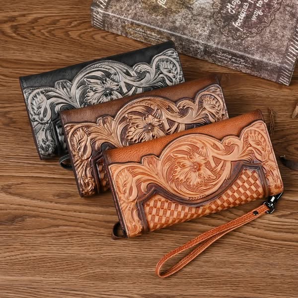 Handcrafted Floral Cowhide Wallet