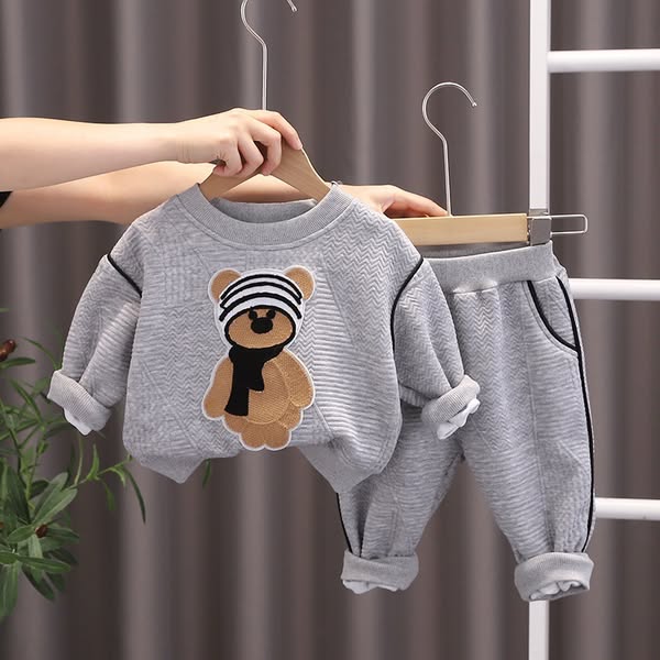 Toddler Boy/Girl Solid Color Cute Bear Pattern Two Piece Set