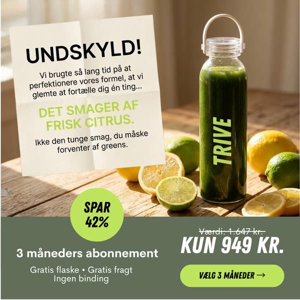 3 måneder for 949 kr. + gratis flaske og fragt