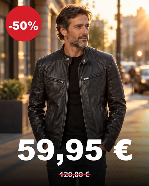 50% sur la veste en cuir
