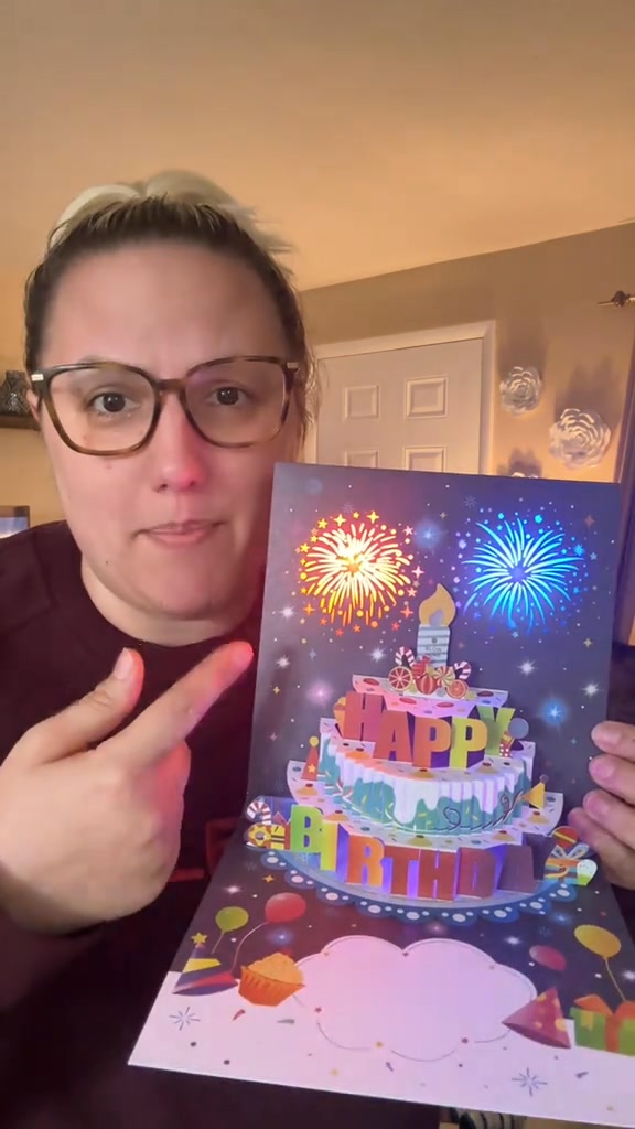 Birthday Cards With Fireworks & Pop Up Cake & Blowable Light and Music