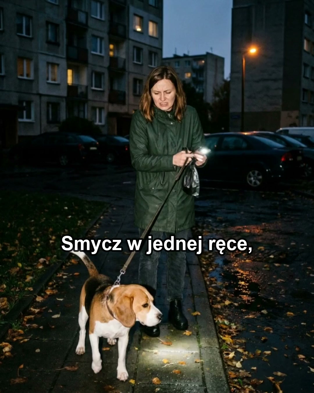 Spacer z psem bez latarki w ręce