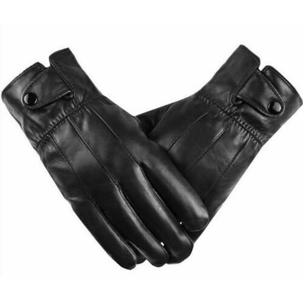 Men's Fleece Lined Leather Gloves Driving Casual Warm Classic Soft Gloves Black