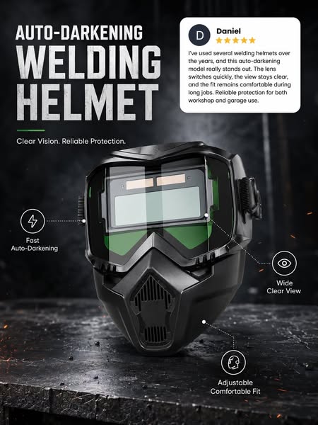 O criativo por trás: Auto-Darkening Welding Helmet - Buy 1