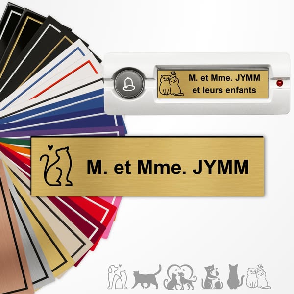 Plaque interphone et sonnette personnalisée motifs chats Adhésive PVC – 6x1,5 cm