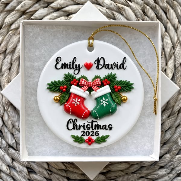 Personalized Couple Stocking Ceramic Ornament