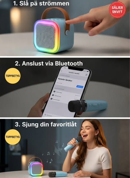 Mini karaokemaskin med trådlösa mikrofoner