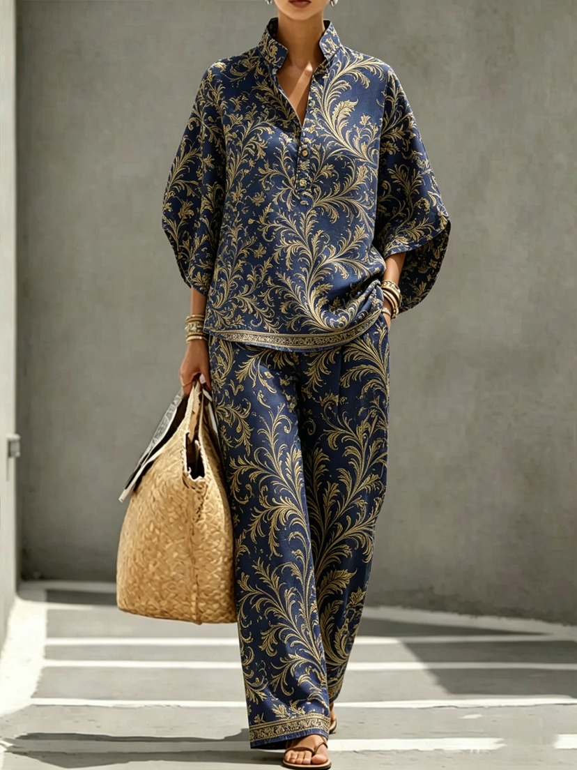 Completo in cotone e lino a pantaloni dritti