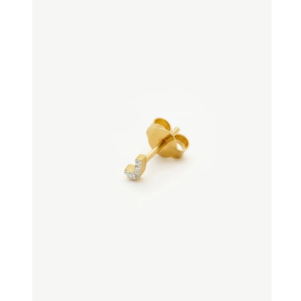 Pave Initial Single Stud Earring - Initial J | 18ct Gold Vermeil/Cubic Zirconia / 18ct Gold Vermeil/Cubic Zirconia / J