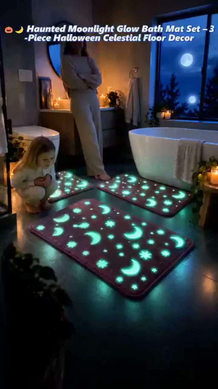 Glow-in-the-Dark Moon & Star Bathroom Mat Set