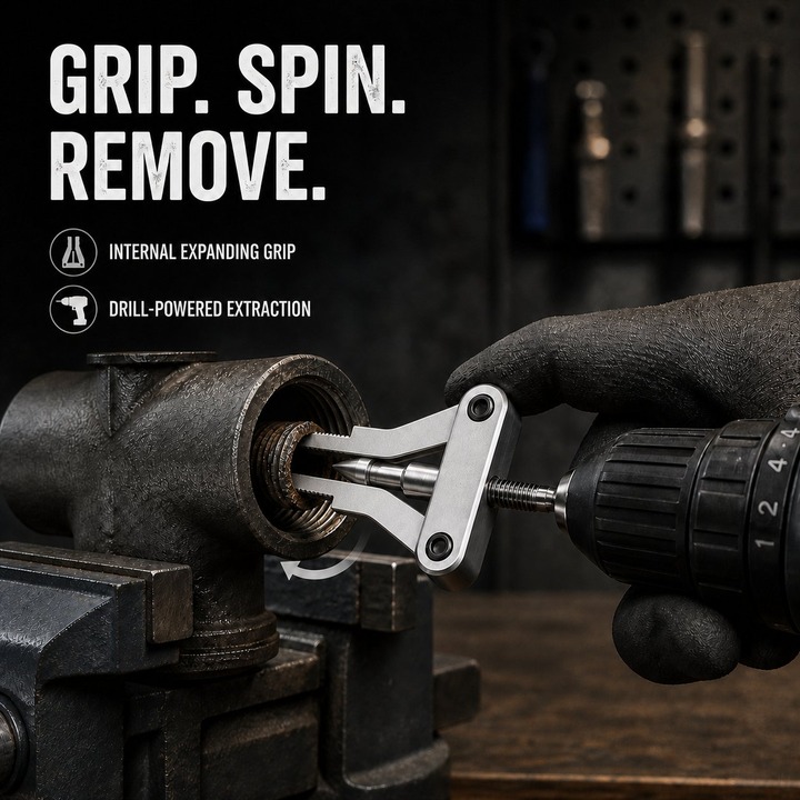 Drill-Powered Broken Pipe Thread Extractor