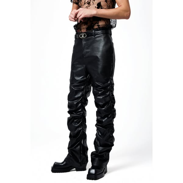 Steel Trace Leather Stacked Pants
