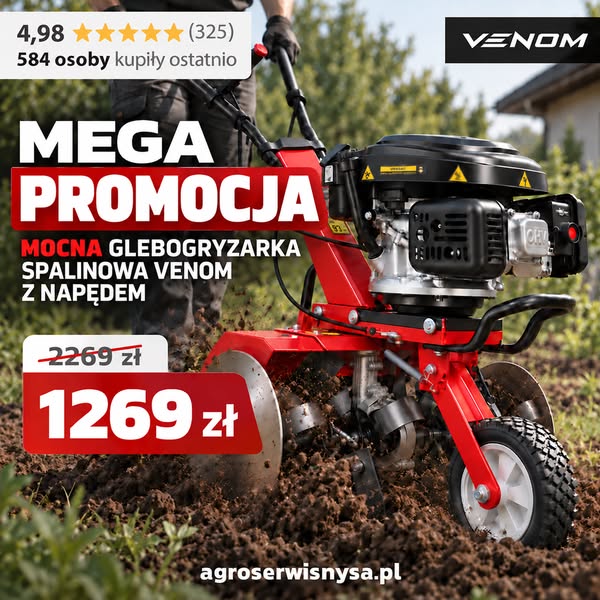 MEGA WYPRZEDAŻ VENOM Glebogryzarka spalinowa DZIK 166cc LONCIN szerokość 60 cm talerze stabilizujące i wysyłka GRATIS w 24h