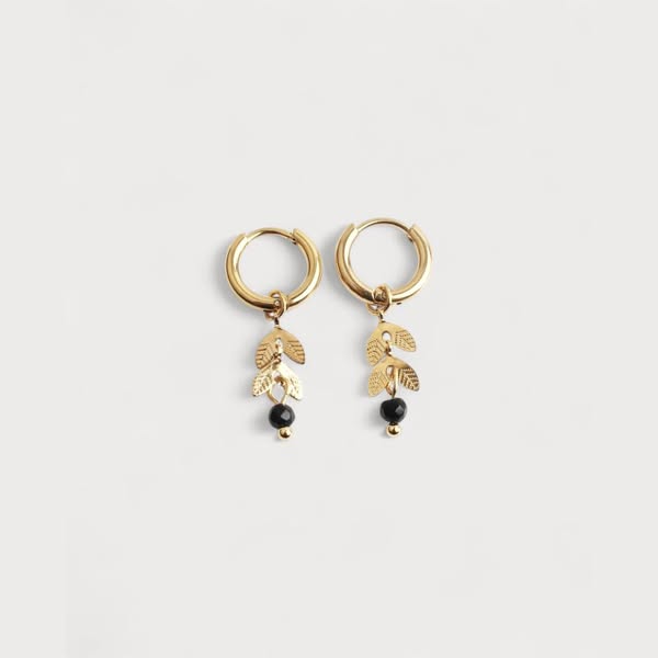 Stone Leaf Earrings - Natural Stone - Stainless Steel