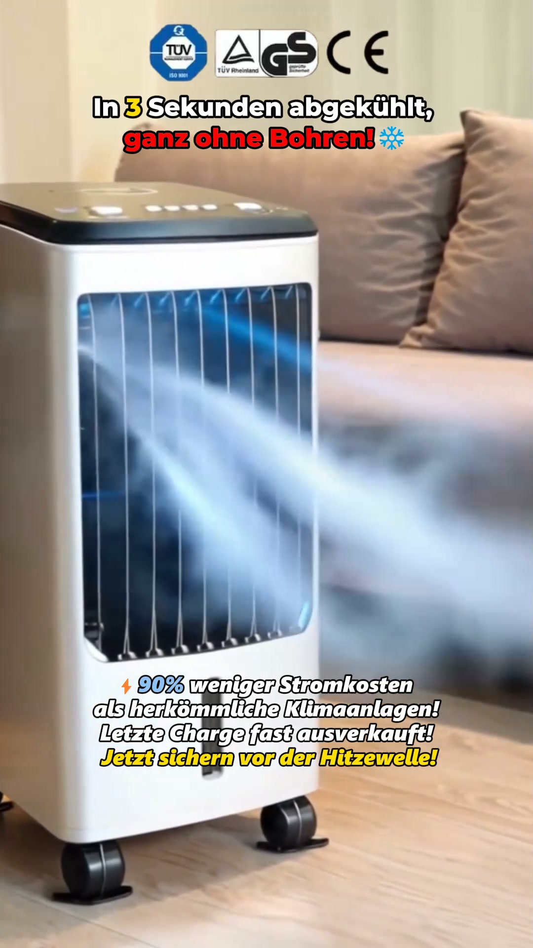 Hitzewelle bis 38°C erwartet! Holen Sie sich den mobilen Halbleiter-Luftkühler.