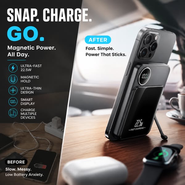 22,5 W 10.000 mAh Magnetisches Slim Powerbank20% Rabatt auf das Zweit