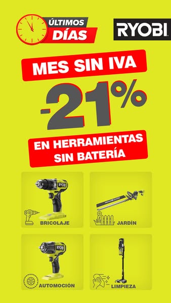 ¡Últimos Días del Mes Sin IVA en Ryobi!