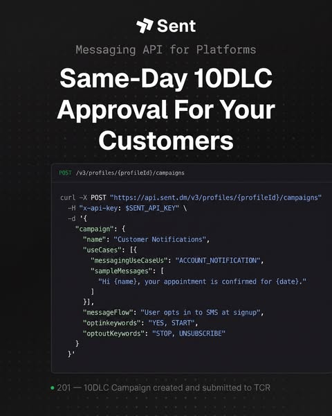 Onboard your Customer to 10DLC SMS with Sent
