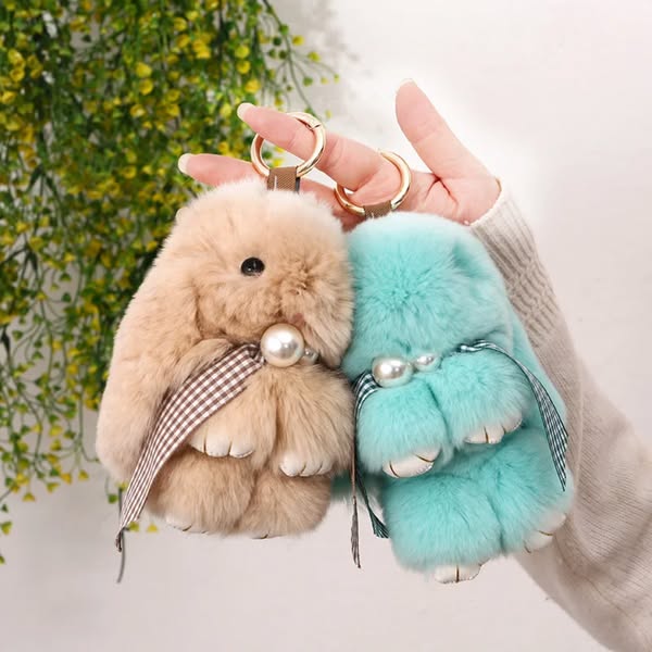 Fluffy Pearl Bunny Keychain