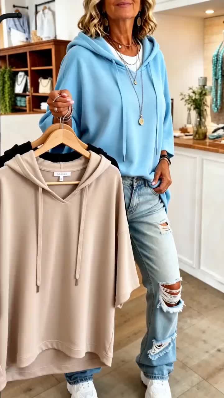 Sweatshirt Mit Kordelzug Und Dreiviertelärmeln Mit Kapuze