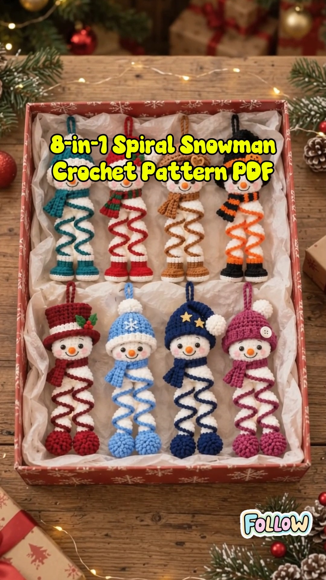 One Spiral. 8 Christmas Snowmen.