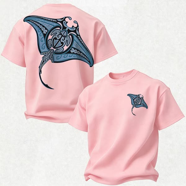 Polynesian Tribal Ehukai Manta Print Unisex T-Shirt Pink-2XL
