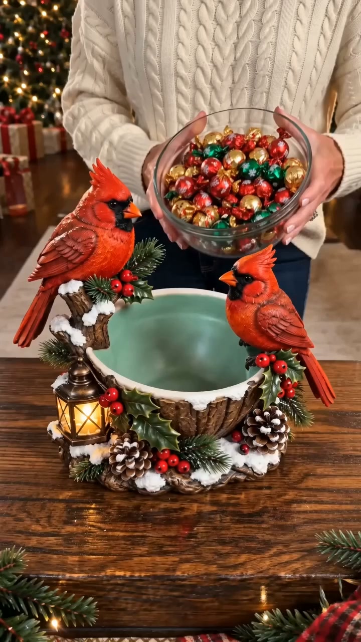 Hot Sale 49% OFF Cardinal Christmas Treat Bowl™ – Lighted Holiday Candy Bowl & Tabletop Decor
