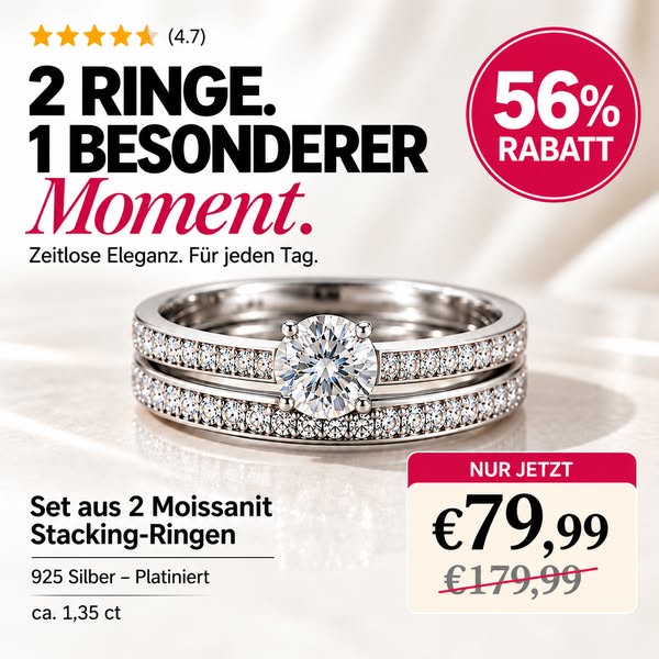 2 Moissanit-Ringe. 1 zeitloses Set.