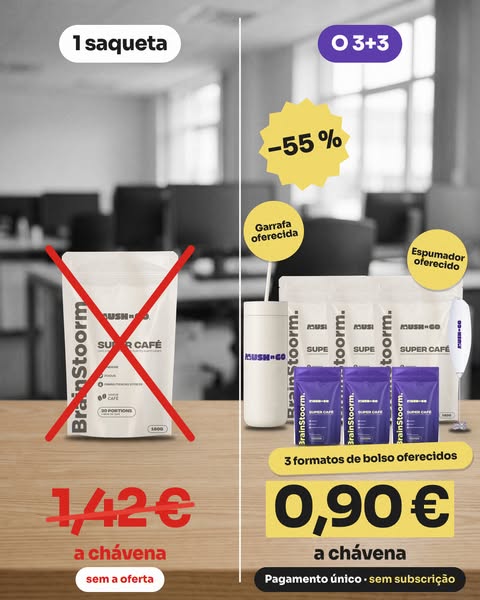 8 produtos, 111 chávenas, garrafa térmica e espumador oferecidos: 99,90 € em vez de 222,63 € (−55 %).