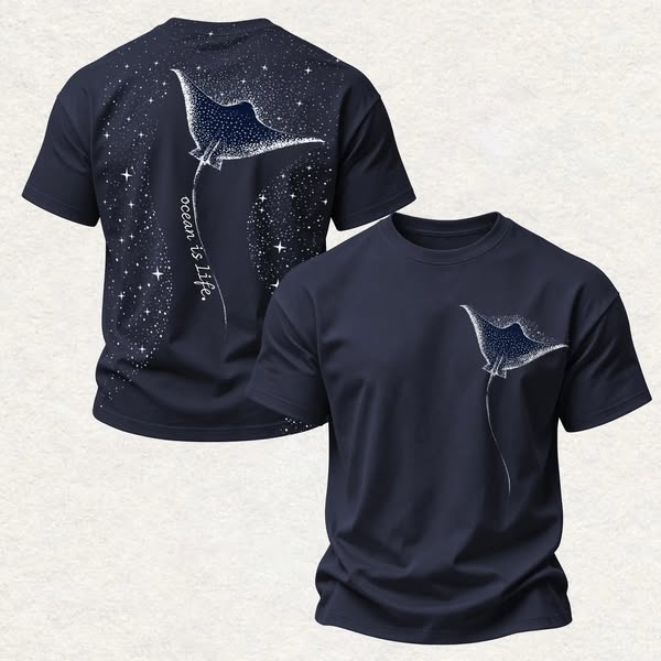 Ocean Is Life Printed Oversized Unisex T-shirt Navy Blue-L$26.40