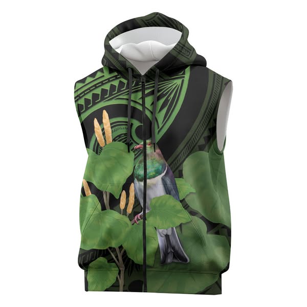 Kawakawa Rongoa Maori Kereru New Zealand Sleeveless Zip Hoodie - Polynesian Pride