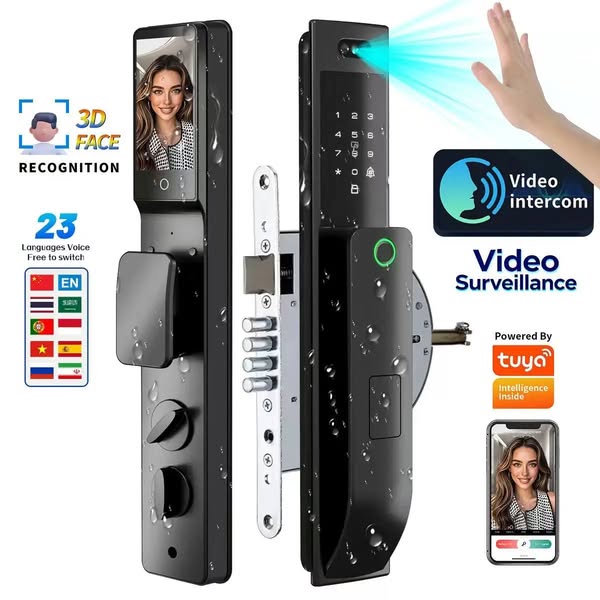 HanDaily Waterproof Smart Door Locks with Camera Video Intercom Palm Face Recognition Smart Lock Tuya Wifi App Remote Control