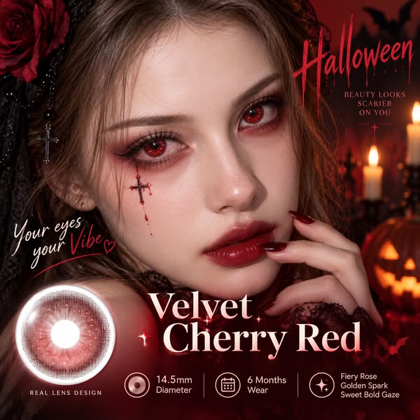 Velvet Cherry Red 14.5mm Contact Lenses(6 months wear)