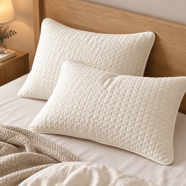 Solid Color Rectangle Grid Cotton Pillow Cover