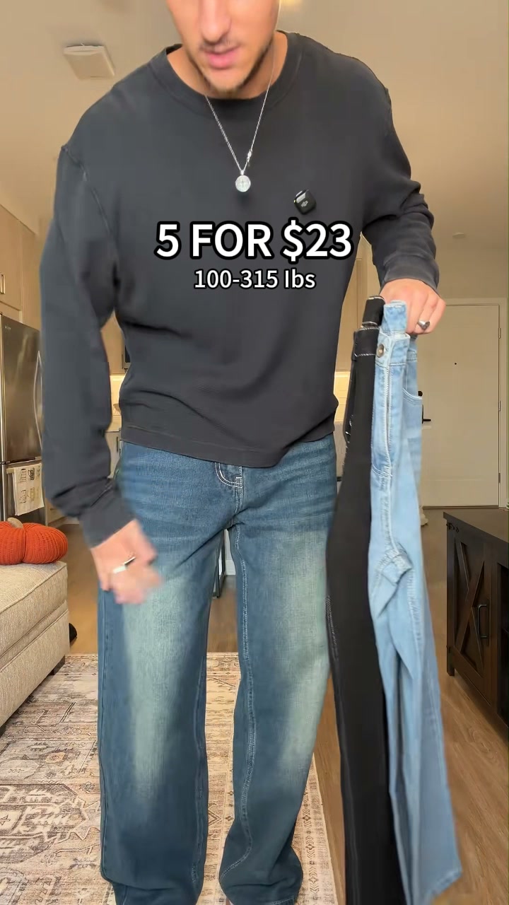 Men's 5-Pack Vintage Wash Wide Leg Jeans – Casual Loose Baggy Denim Pants for Streetwear
