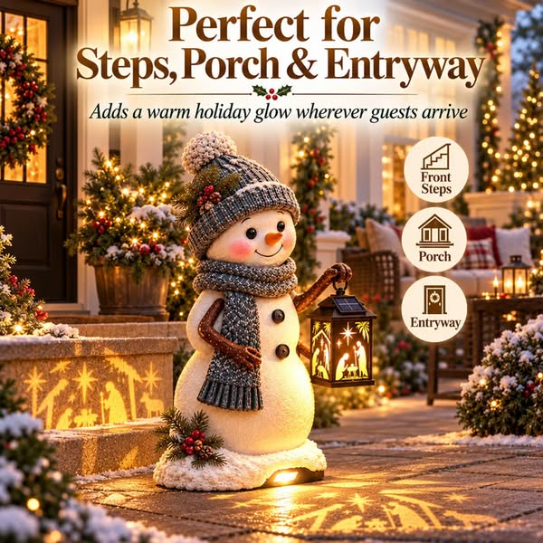 Snowman Nativity Glow™ – Solarbetriebene Weihnachts-Stufenleuchte mit Projektion der Heiligen Familie