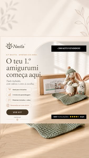 Kit O meu 1º Amigurumi 3 Níveis — Aprende do Zero (Iniciante ao Avança