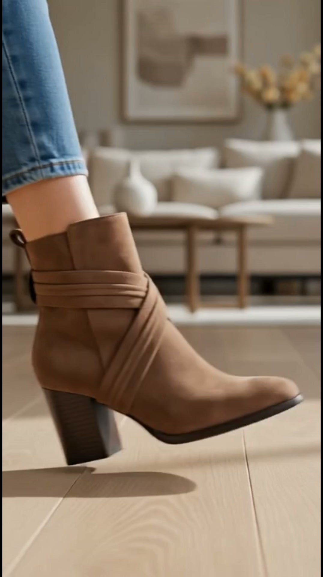 Ruched Suede Block Heel Ankle Boots