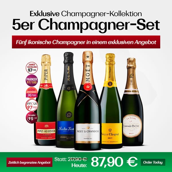 Veuve Clicquot Brut, Moët Impérial, Bollinger Special Cuvée, Mumm Cordon Rouge & Ruinart Brut