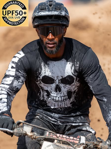 Men's Cool Breathable Black Skull Motocross Jersey